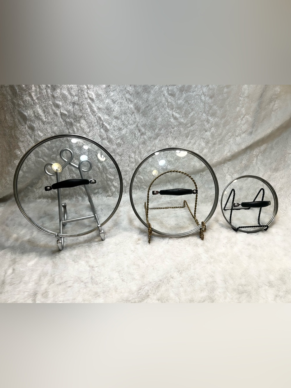 Set of 3 Clear Glass Black Handle Cool Touch Replacement Lids Pot Pan Skillet
